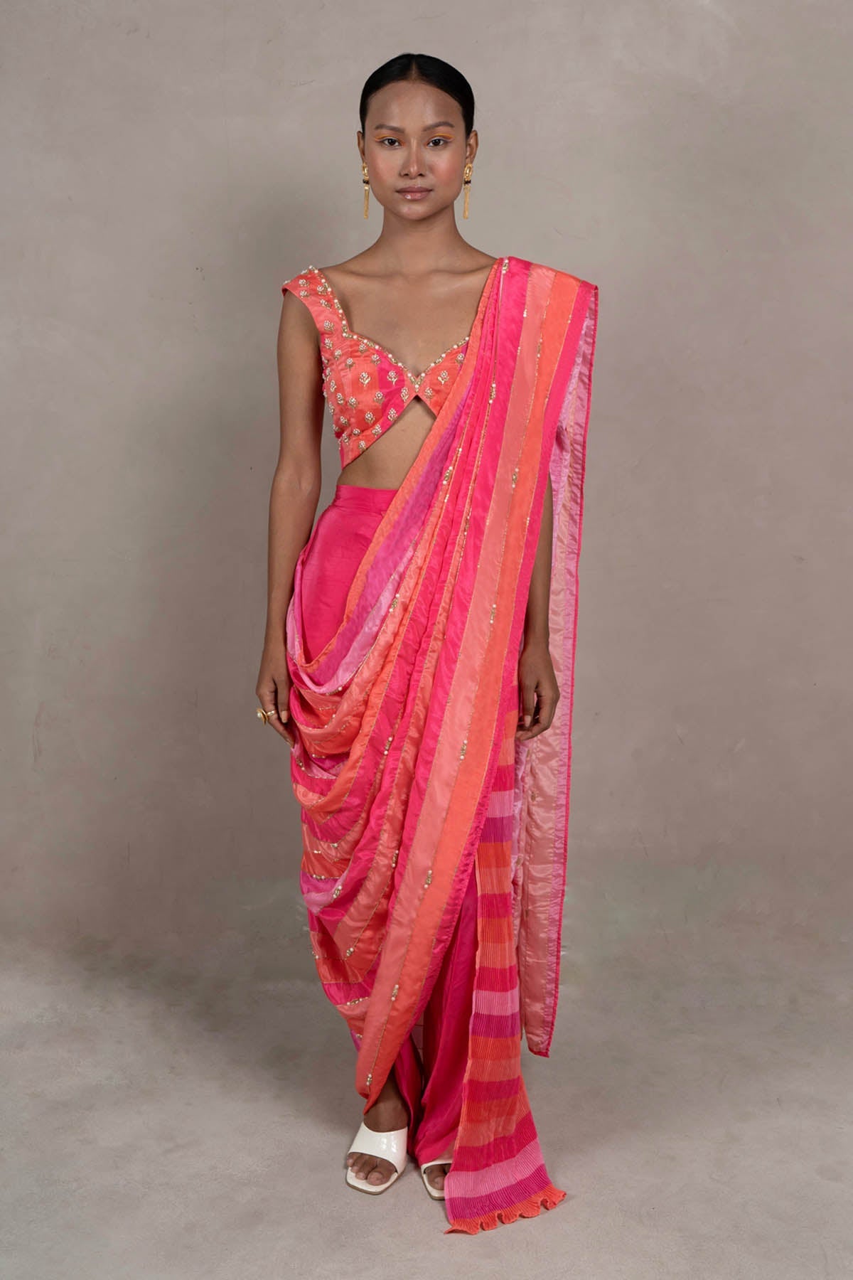 Buy Pearl Pre Draped Saree Set For Women by SewSutra Available online at ScrollnShops
